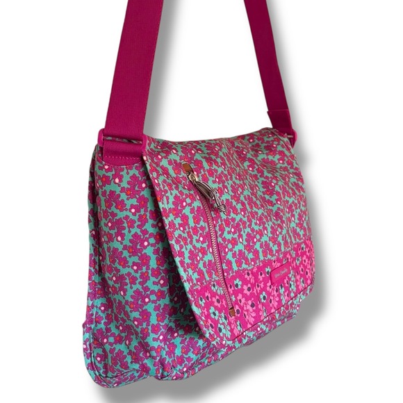 Vera Bradley Messenger Bag Floral Print Pink Teal Adjustable Strap Shoulder Bag - Picture 4 of 10